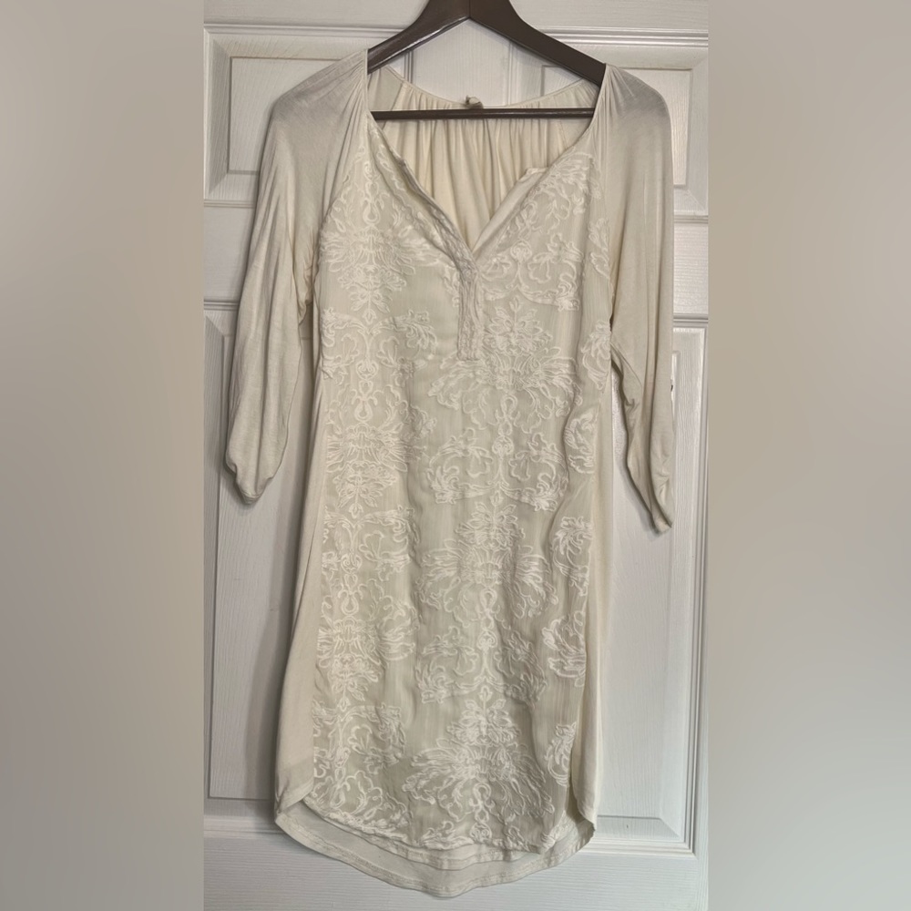 Anthropologie white embroidered knee length dress